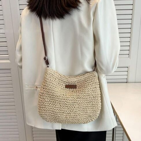 Straw Woven Shoulder Bags Travel Handbags Women(Coffee) in Kuwait