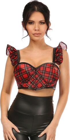 Daisy corsets Women's Lavish Plaid Underwire Bustier Top W/Removable Ruffle Sleeves in Saudi Arabia