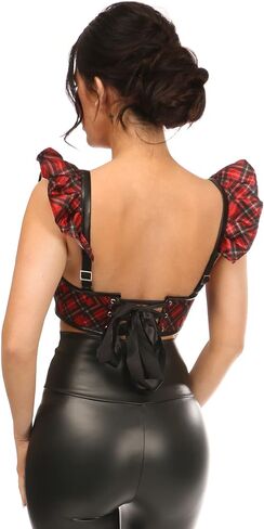 Daisy corsets Women's Lavish Plaid Underwire Bustier Top W/Removable Ruffle Sleeves in Saudi Arabia