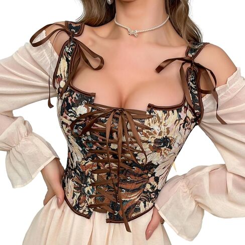 Renaissance Corset Bustier Tops for Women Vintage Floral Lace Up Bustier Lingerie Bodyshaper for Going-Out Party Club in Saudi Arabia