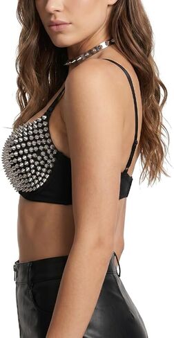Women's Spiked Studded Punk Goth Rivet Bustier Corset Crop Tops with Spaghetti Straps in Saudi Arabia