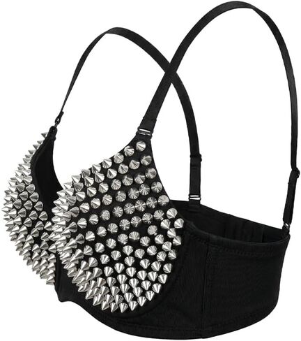 Women's Spiked Studded Punk Goth Rivet Bustier Corset Crop Tops with Spaghetti Straps in Saudi Arabia