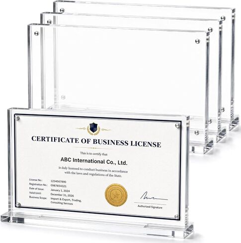 4 Pack Acrylic Business License Frame for 4x9 Business License Certificate Desk/table Top Display, Clear Certificate Holder Panoramic Photograph Picture Frame, 4x10 Inch in Saudi Arabia