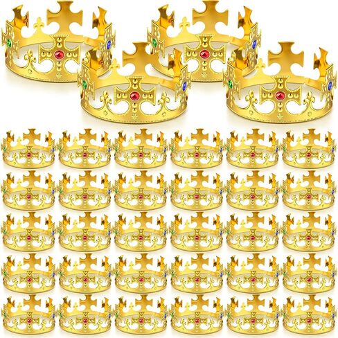 Quelay 36 Pcs King Crown Gold Adjustable Royal Prince Jeweled Crown Medieval for Party Birthday Royal Costume Cosplay Fun in Kuwait