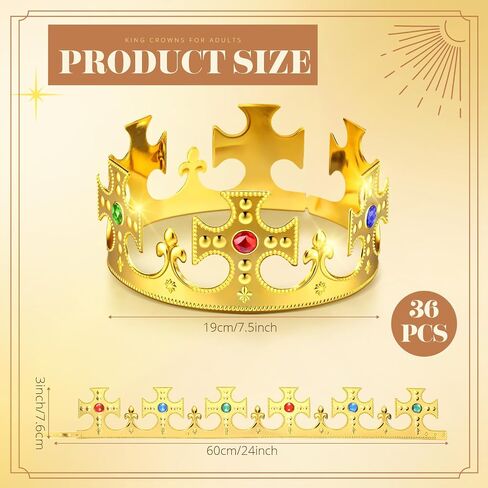 Quelay 36 Pcs King Crown Gold Adjustable Royal Prince Jeweled Crown Medieval for Party Birthday Royal Costume Cosplay Fun in Kuwait