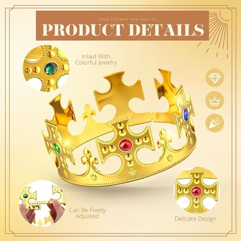 Quelay 36 Pcs King Crown Gold Adjustable Royal Prince Jeweled Crown Medieval for Party Birthday Royal Costume Cosplay Fun in Kuwait