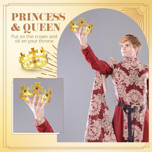 Quelay 36 Pcs King Crown Gold Adjustable Royal Prince Jeweled Crown Medieval for Party Birthday Royal Costume Cosplay Fun in Kuwait