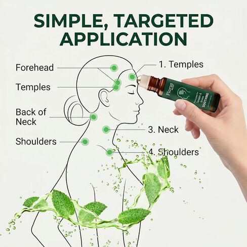 Florus Relief Roll On, Soothing Essential Oil with Peppermint, Soothes Head, Neck and Shoulders in Kuwait