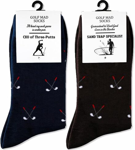 Funny Golf Socks for Men - 2 Pairs Pack Crew Socks - Golfing Gift for Dad Grandpa Husband, Humor Christmas Birthday Father's Day Gag Gifts, Size 9-12 in Saudi Arabia