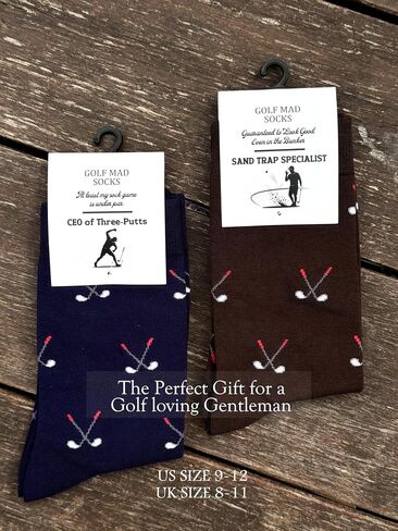 Funny Golf Socks for Men - 2 Pairs Pack Crew Socks - Golfing Gift for Dad Grandpa Husband, Humor Christmas Birthday Father's Day Gag Gifts, Size 9-12 in Saudi Arabia