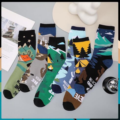 6 أزواج من جوارب بيج فوت المضحكة للرجال، جوارب رياضية مبتكرة في الهواء الطلق مع نمط ساسكواتش رائع، هدايا عيد الأب بيج فوت، تخزين للأب، هدية لمحبي ساسكواتش in Kuwait