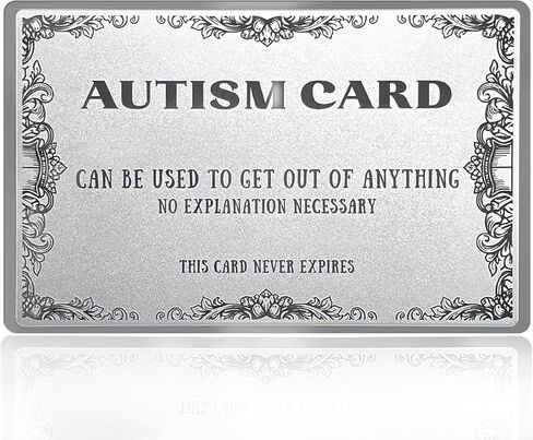 Silver Metal Autism Double-Sided Card, Single Wallet-Size Excuse for Social Situations, Funny Gag Gift for Anxiety Relief & Calm Communication in Kuwait