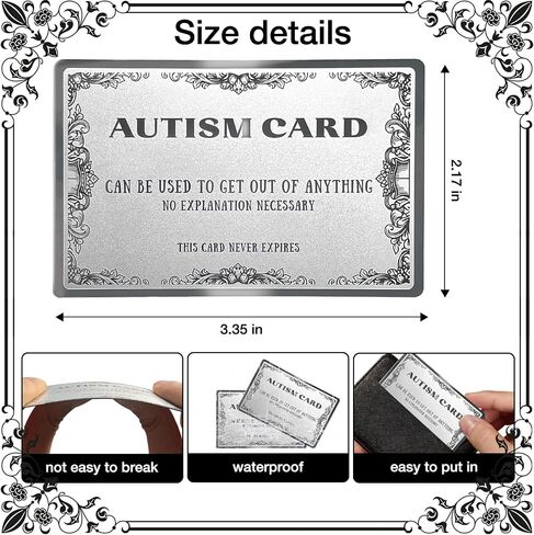 Silver Metal Autism Double-Sided Card, Single Wallet-Size Excuse for Social Situations, Funny Gag Gift for Anxiety Relief & Calm Communication in Kuwait