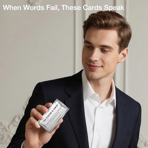 Silver Metal Autism Double-Sided Card, Single Wallet-Size Excuse for Social Situations, Funny Gag Gift for Anxiety Relief & Calm Communication in Kuwait