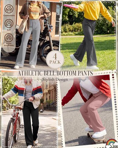 Yooo's Vivi 4 Pack Girls' Flare Leggings Kids' Elastic Waisted Athletic Bell Bottom Pants Yoga Bootcut Pants for Teen Girls in Kuwait