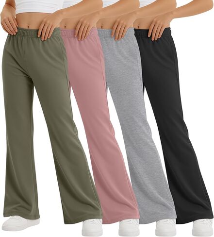 Yooo's Vivi 4 Pack Girls' Flare Leggings Kids' Elastic Waisted Athletic Bell Bottom Pants Yoga Bootcut Pants for Teen Girls in Kuwait
