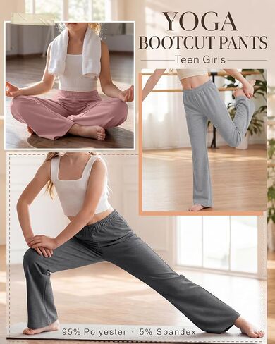 Yooo's Vivi 4 Pack Girls' Flare Leggings Kids' Elastic Waisted Athletic Bell Bottom Pants Yoga Bootcut Pants for Teen Girls in Kuwait