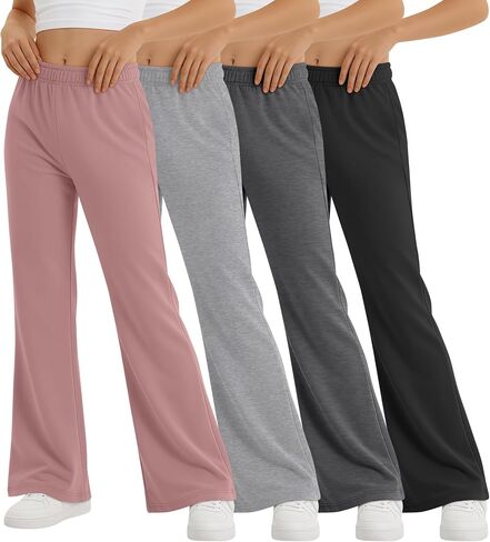 Yooo's Vivi 4 Pack Girls' Flare Leggings Kids' Elastic Waisted Athletic Bell Bottom Pants Yoga Bootcut Pants for Teen Girls in Kuwait