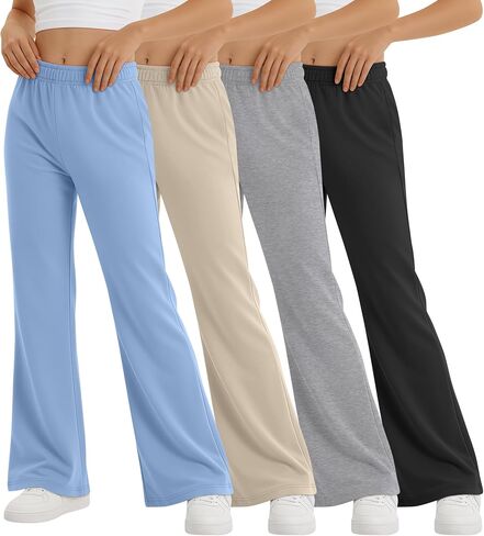 Yooo's Vivi 4 Pack Girls' Flare Leggings Kids' Elastic Waisted Athletic Bell Bottom Pants Yoga Bootcut Pants for Teen Girls in Kuwait