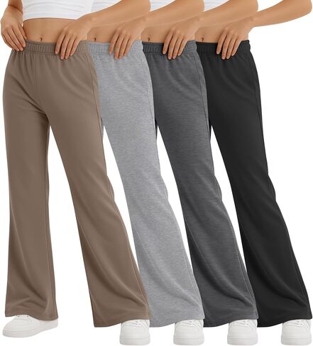 Yooo's Vivi 4 Pack Girls' Flare Leggings Kids' Elastic Waisted Athletic Bell Bottom Pants Yoga Bootcut Pants for Teen Girls in Kuwait