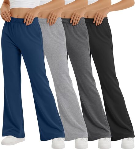 Yooo's Vivi 4 Pack Girls' Flare Leggings Kids' Elastic Waisted Athletic Bell Bottom Pants Yoga Bootcut Pants for Teen Girls in Kuwait