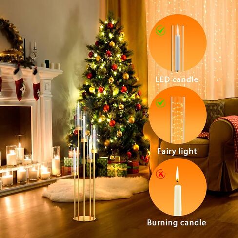 mopam 5 Arms Gold Floor Candelabra 42.5'' Floor Candle Holders for Wedding 4pcs Candle Sticks Holder Decor Tall Metal Candlestick Set with Acrylic Lampshades for Home Christmas Party (Round) in Saudi Arabia
