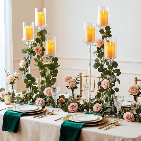 2 Pcs 3 Arms Acrylic Candelabras with Lampshade Set 30 Inch Wedding Table Candelabra Centerpieces Clear Candle Holder Candlestick Holder for Wedding Table Party Decor, Fit 3" LED Candle in Saudi Arabia