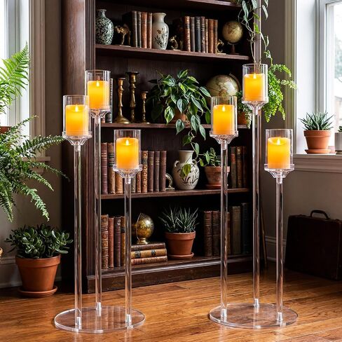 2 Pcs 3 Arms Acrylic Candelabras with Lampshade Set 30 Inch Wedding Table Candelabra Centerpieces Clear Candle Holder Candlestick Holder for Wedding Table Party Decor, Fit 3" LED Candle in Saudi Arabia