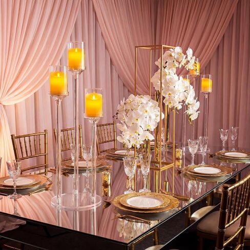 2 Pcs 3 Arms Acrylic Candelabras with Lampshade Set 30 Inch Wedding Table Candelabra Centerpieces Clear Candle Holder Candlestick Holder for Wedding Table Party Decor, Fit 3" LED Candle in Saudi Arabia