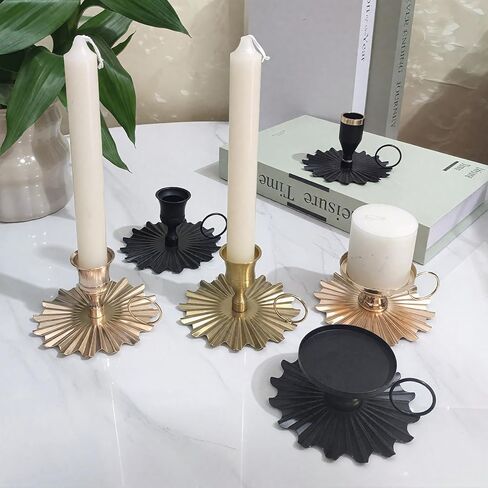 Vintage Iron Candle Holder Handheld Rustic Candelabra for Home Decor - 3.94" L x 3.94" W, Black Cup Shape in Kuwait