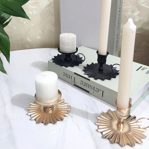 Vintage Iron Candle Holder Handheld Rustic Candelabra for Home Decor - 3.94" L x 3.94" W, Black Cup Shape in Kuwait