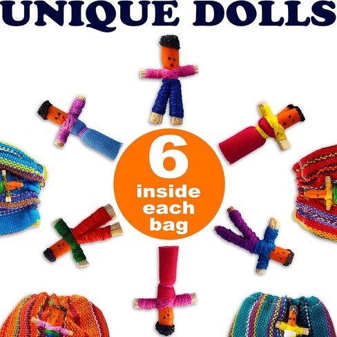 Worry Dolls in a Bag - 3 Bags with 6 Super Cute Little Guatemala Dolls - Mayan - Trouble - Anxiety - Worry People - Ornament - in Saudi Arabia