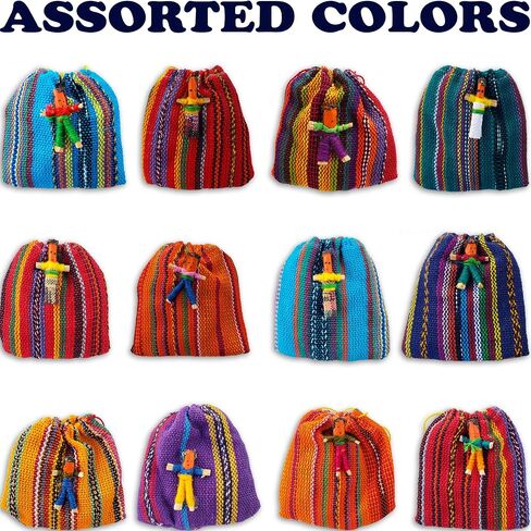Worry Dolls in a Bag - 3 Bags with 6 Super Cute Little Guatemala Dolls - Mayan - Trouble - Anxiety - Worry People - Ornament - in Saudi Arabia