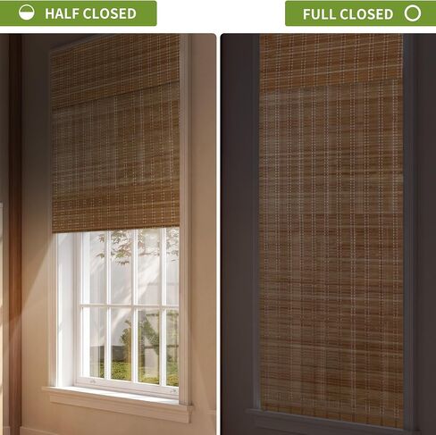 Cordless No Drill Bamboo Roman Shades, Light Filtering Natural Bamboo Blinds, Pull Down Window Shades for Indoor, Privacy Shade for Bedroom Living Room Kitchen Home Natural Bamboo 34"W x 72"H in Saudi Arabia