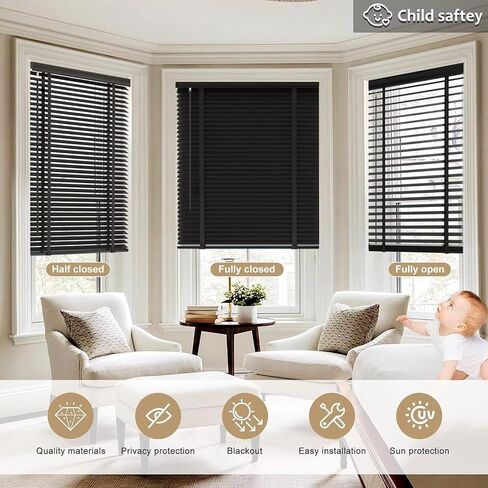 2" Cordless Solid Wood Blinds for Indoor Window,33.5" W x 64" H Real Wooden Blackout Blinds Horizontal Shutters, Easy to Install for Home Interior Windows Black in Saudi Arabia