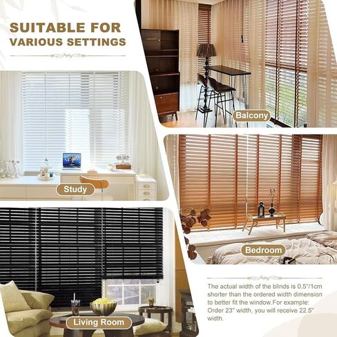 2" Cordless Solid Wood Blinds for Indoor Window,33.5" W x 64" H Real Wooden Blackout Blinds Horizontal Shutters, Easy to Install for Home Interior Windows Black in Saudi Arabia