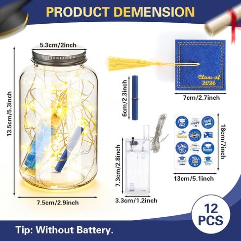 20 Sets 2026 Graduation Table Decoration with LED Lights, Mason Jar Graduation Centerpieces for Tables with Class of 2026 Felt Cap, Paper Roll, Stickers, College High School Grad Party Gifts(Blue) in Saudi Arabia