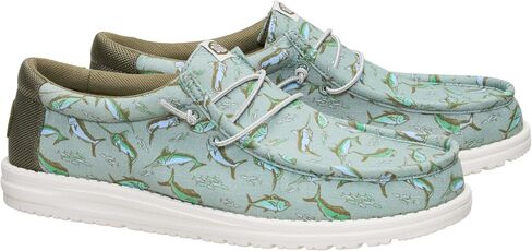 حذاء HEYDUDE الرجالي Wally Bluewater Iceberg Green مقاس 14 سهل الارتداء، قماش خفيف الوزن مسامي مع احتكاك مقاوم للانزلاق للارتداء اليومي in Kuwait