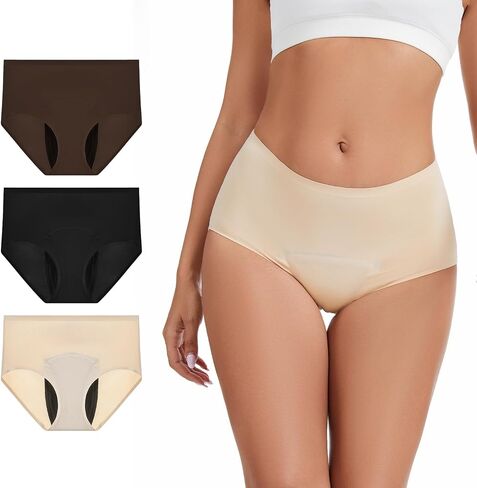 Women's Seamless Incontinence Underwear, 50ml Absorbency Leak-Proof Period Panties, Soft Reusable Washable Discreet Postpartum Briefs, 3 Pack in Saudi Arabia
