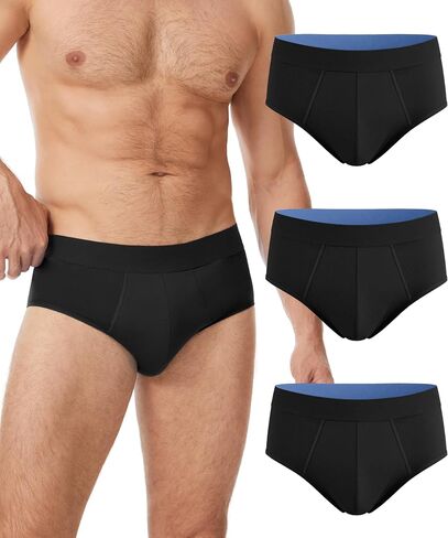 YESWEL Incontinence Underwear for Men, Washable Reusable Protective Bladder Control Cotton Briefs, 50ml Absorbency, 3 Pack (Black, Large) in Saudi Arabia