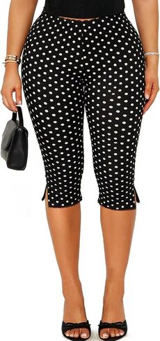 TZLDN Women's Polka Dot Capri Leggings Split Hem Print Trendy Cute Knee Length Cropped Pants Y2k Skinny Going Out Bottoms in Kuwait