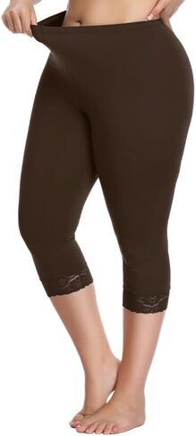 Women's Plus Size Capri Leggings Soft Lace Trim Comfy Stretchy Cropped Leggings Basic Yoga Pants in Kuwait