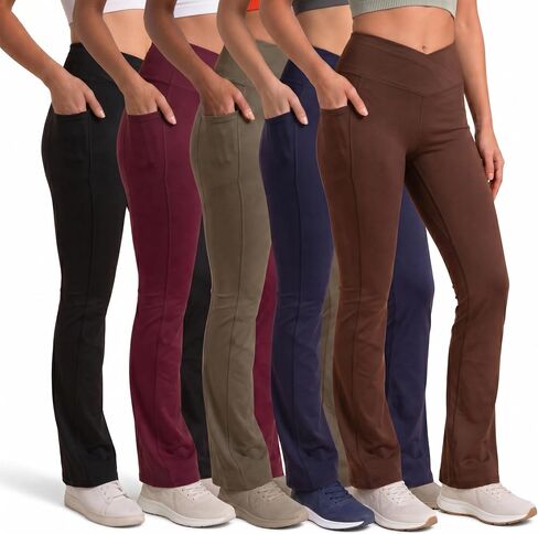PRO-FIT 5 Pack Women's Crossover Flare Leggings with Pockets - High Waisted Tummy Control Bootcut Yoga Pants for Gym & Work in Saudi Arabia