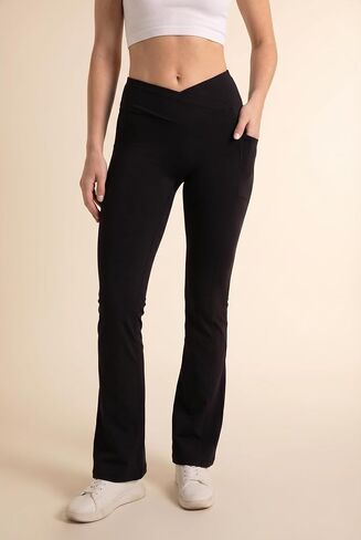 PRO-FIT 5 Pack Women's Crossover Flare Leggings with Pockets - High Waisted Tummy Control Bootcut Yoga Pants for Gym & Work in Saudi Arabia