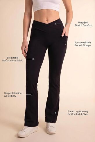 PRO-FIT 5 Pack Women's Crossover Flare Leggings with Pockets - High Waisted Tummy Control Bootcut Yoga Pants for Gym & Work in Saudi Arabia