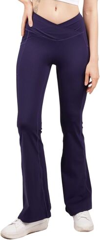 PRO-FIT 5 Pack Women's Crossover Flare Leggings with Pockets - High Waisted Tummy Control Bootcut Yoga Pants for Gym & Work in Saudi Arabia