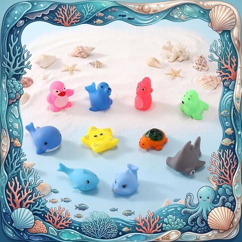 Poen 100 Pcs Rubber Bath Toys Bulk Cute Animal Bathtub Toys Sea Animal Toys Floating Ocean Squeaky Toys for Birthday Summer Pool Party Favors Shower Classroom Carnival Prizes (Assorted Sea Animals) in Saudi Arabia