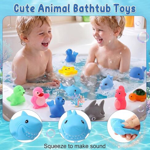 Poen 100 Pcs Rubber Bath Toys Bulk Cute Animal Bathtub Toys Sea Animal Toys Floating Ocean Squeaky Toys for Birthday Summer Pool Party Favors Shower Classroom Carnival Prizes (Assorted Sea Animals) in Saudi Arabia