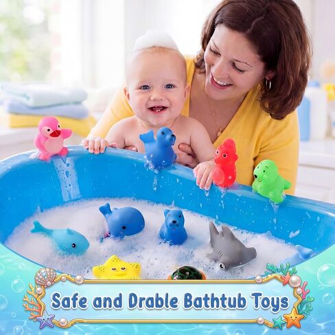 Poen 100 Pcs Rubber Bath Toys Bulk Cute Animal Bathtub Toys Sea Animal Toys Floating Ocean Squeaky Toys for Birthday Summer Pool Party Favors Shower Classroom Carnival Prizes (Assorted Sea Animals) in Saudi Arabia