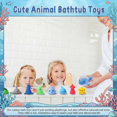 Poen 100 Pcs Rubber Bath Toys Bulk Cute Animal Bathtub Toys Sea Animal Toys Floating Ocean Squeaky Toys for Birthday Summer Pool Party Favors Shower Classroom Carnival Prizes (Assorted Sea Animals) in Saudi Arabia